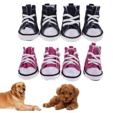 4 pcs Denim Pet Dog Shoes Anti-slip Waterproof Sporty Sneakers